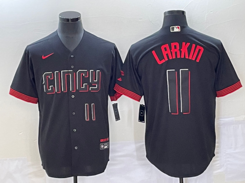 Men's Cincinnati Reds #11 Barry Larkin Number Black 2023 City Connect Cool Base Stitched Jersey1