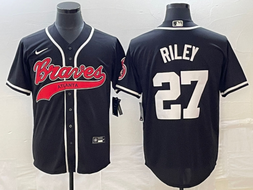 Men's Atlanta Braves #27 Austin Riley Black Cool Base Stitched Baseball Jersey1