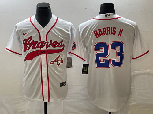 Men's Atlanta Braves #23 Michael Harris II White Cool Base With Patch Stitched Baseball Jersey1