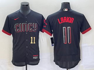 Men's Cincinnati Reds #11 Barry Larkin Number Black 2023 City Connect Flex Base Stitched Jersey 1