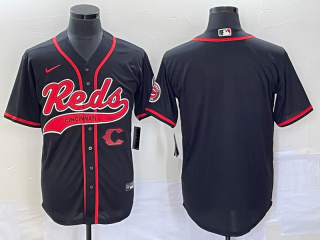 Men's Cincinnati Reds Black With Patch Cool Base Stitched Baseball Jersey 1