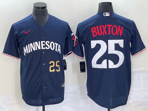 Men's Minnesota Twins #25 Byron Buxton Number 2023 Navy Blue Cool Base Stitched Jersey