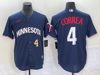 Men's Minnesota Twins #4 Carlos Correa Number 2023 Navy Blue Cool Base Stitched Jersey