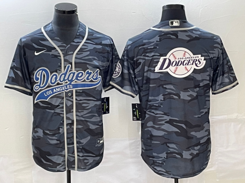 Men's Los Angeles Dodgers Gray Camo Team Big Logo Cool Base With Patch Stitched Baseball Jersey