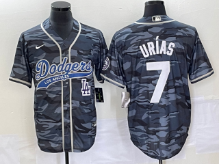 Men's Los Angeles Dodgers #7 Julio Urias Gray Camo Cool Base With Patch Stitched Baseball Jersey