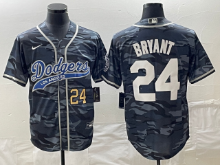 Men's Los Angeles Dodgers #24 Kobe Bryant Number Gray Camo Cool Base With Patch Stitched Baseball Jersey