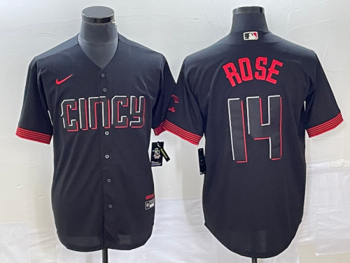 Men's Cincinnati Reds #14 Pete Rose Black 2023 City Connect Cool Base Stitched Jersey