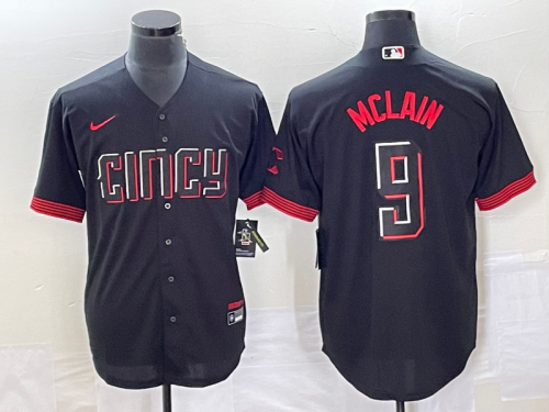 Men's Cincinnati Reds #9 Matt McLain Black 2023 City Connect Cool Base Stitched Jersey