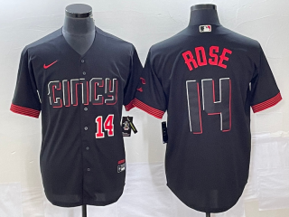 Men's Cincinnati Reds #14 Pete Rose Number Black 2023 City Connect Cool Base Stitched Jersey