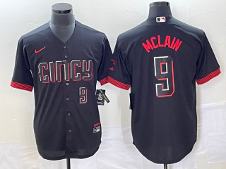 Men's Cincinnati Reds #9 Matt McLain Number Black 2023 City Connect Cool Base Stitched Jersey 2