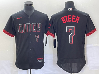 Men's Cincinnati Reds Spencer Steer Number Black 2023 City Connect Flex Base Stitched Jersey