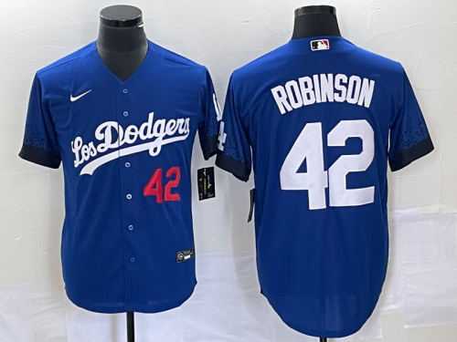 Men's Los Angeles Dodgers #42 Jackie Robinson Number Blue 2021 City Connect Cool Base Stitched Jersey