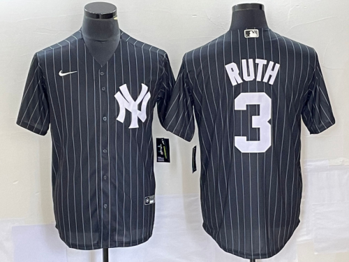 Men's New York Yankees #3 Babe Ruth Black Pinstripe Cool Base Stitched Baseball Jersey