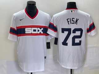 Men's Chicago White Sox #72 Carlton Fisk White Throwback Cool Base Stitched Jersey