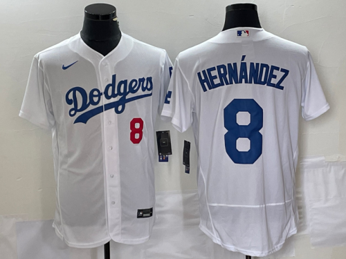 Men's Los Angeles Dodgers #8 Kike Hernandez Number White Stitched Flex Base Nike Jersey