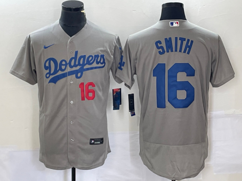 Men's Los Angeles Dodgers #16 Will Smith Number Grey Stitched Flex Base Nike Jersey