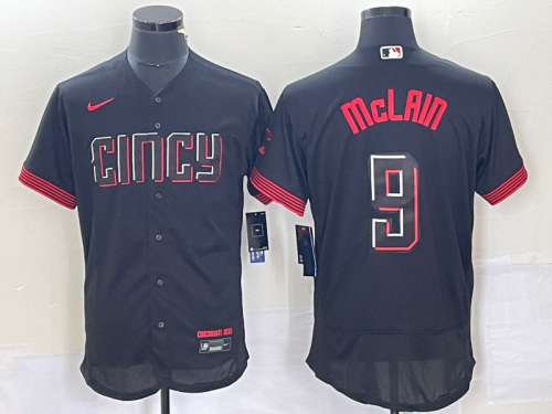 Men's Cincinnati Reds #9 Matt McLain Black 2023 City Connect Flex Base Stitched Jersey