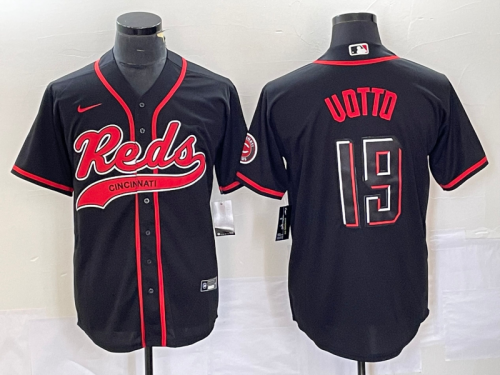 Men's Cincinnati Reds #19 Joey Votto Black 2023 City Connect Cool Base Stitched Jersey