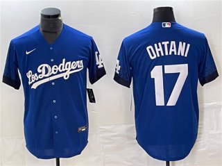 Men's Los Angeles Dodgers #17 Shohei Ohtani Royal City Connect Cool Base With Patch Stitched Baseball Jersey