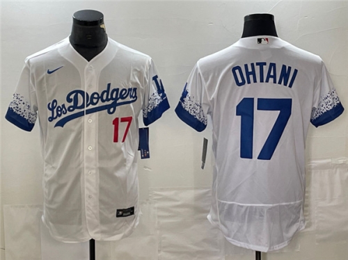 Men's Los Angeles Dodgers #17 Shohei Ohtani White City Connect Flex Base With Patch Stitched Baseball Jersey