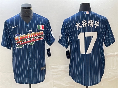 Mens Los Angeles Dodgers #17 大谷翔平 Navy Cool Base With Patch Stitched Baseball Jersey