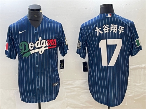 Men's Los Angeles Dodgers #17 大谷翔平 Navy Cool Base With Patch Stitched Baseball Jerseys