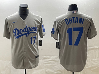 Men's Los Angeles Dodgers #17 Shohei Ohtani Number Grey Cool Base Stitched Jersey