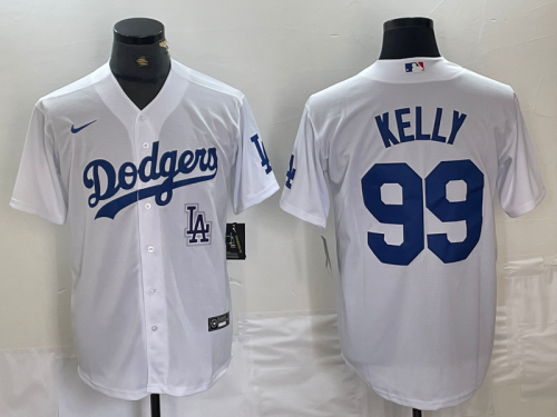 Men's Los Angeles Dodgers #99 Joe Kelly White Stitched Cool Base Nike Jersey