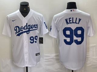 Men's Los Angeles Dodgers #99 Joe Kelly Number White Stitched Cool Base Nike Jersey