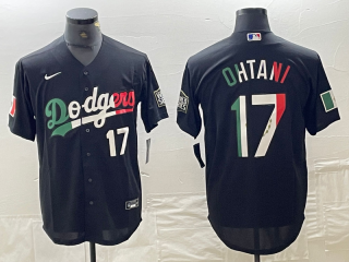 Men's Los Angeles Dodgers #17 Shohei Ohtani Number Mexico Black Cool Base Stitched Baseball Jersey