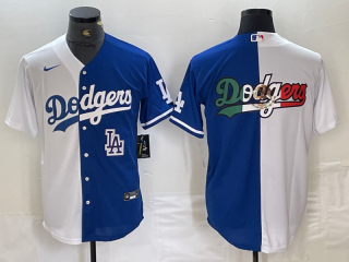 Men's Los Angeles Dodgers Big Logo White Blue Two Tone Stitched Baseball Jersey