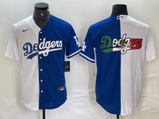 Men's Los Angeles Dodgers Big Logo White Blue Two Tone Stitched Baseball Jerseys