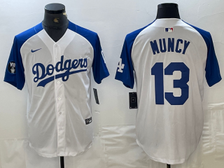 Men's Los Angeles Dodgers #13 Max Muncy White Blue Fashion Stitched Cool Base Limited Jerseys