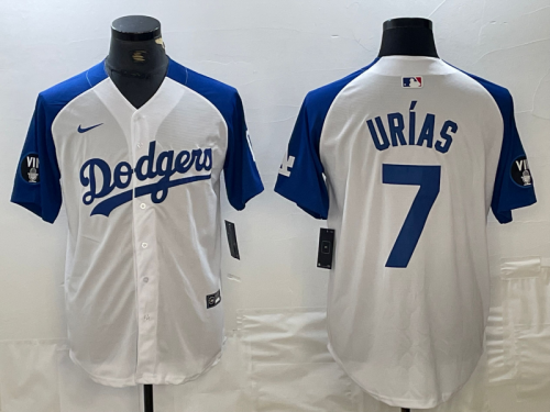 Men's Los Angeles Dodgers #7 Julio Urias White Blue Fashion Stitched Cool Base Limited Jersey