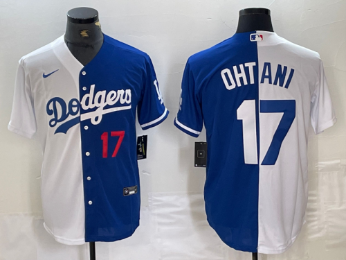 Men's Los Angeles Dodgers #17 Shohei Ohtani Number White Blue Two Tone Stitched Baseball Jersey