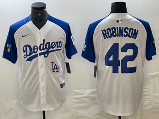 Men's Los Angeles Dodgers #42 Jackie Robinson White Blue Fashion Stitched Cool Base Limited Jersey