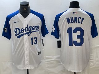 Mens Los Angeles Dodgers #13 Max Muncy Number White Blue Fashion Stitched Cool Base Limited Jersey