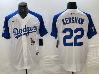 Men's Los Angeles Dodgers #22 Clayton Kershaw White Blue Fashion Stitched Cool Base Limited Jerseys