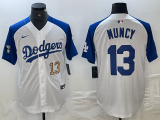 Men's Los Angeles Dodgers #13 Max Muncy Number White Blue Fashion Stitched Cool Base Limited Jerseys