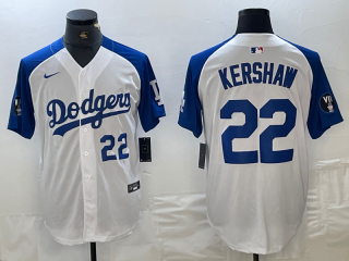 Men's Los Angeles Dodgers #22 Clayton Kershaw Number White Blue Fashion Stitched Cool Base Limited Jerseys