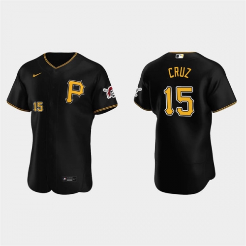 Mens Pittsburgh Pirates #15 Oneil Cruz Nike Black Alternate Team Logo P FlexBase Player Jersey