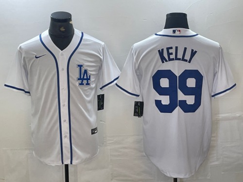 Men's Los Angeles Dodgers #99 Joe Kelly White Cool Base Stitched Baseball Jersey