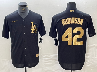 Men's Los Angeles Dodgers #42 Jackie Robinson Black Gold Cool Base Stitched Jersey