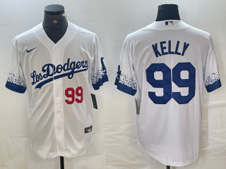 Men's Los Angeles Dodgers #99 Joe Kelly Number White 2021 City Connect Cool Base Stitched Jersey