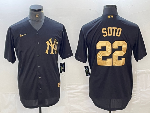 Men's New York Yankees #22 Juan Soto Black Gold Cool Base Stitched Jersey