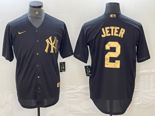 Men's New York Yankees #2 Derek Jeter Black White Cool Base Stitched Jersey