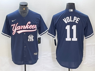 Men's New York Yankees #11 Anthony Volpe Navy With Patch Cool Base Stitched Baseball Jersey