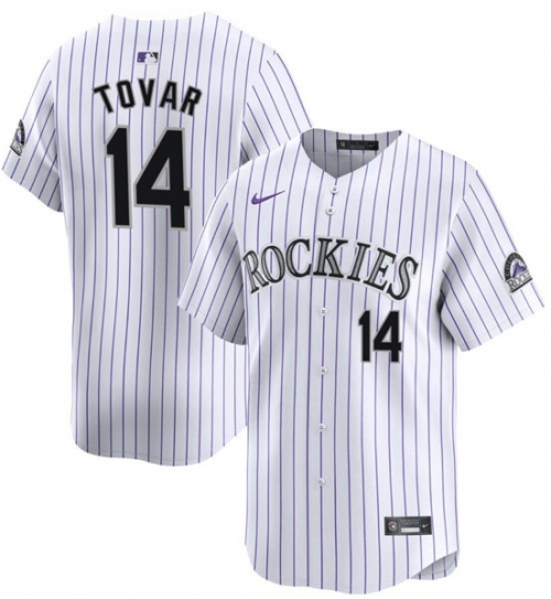 Men's Colorado Rockies #14 Ezequiel Tovar White White Home Limited Stitched Baseball Jersey