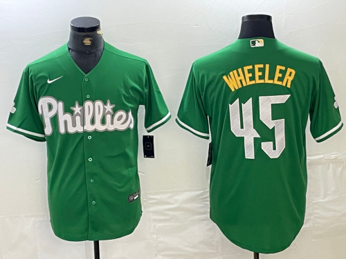 Men's Philadelphia Phillies #45 Zack Wheeler Kelly Green Cool Base Jersey