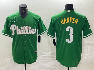 Men's Philadelphia Phillies #3 Bryce Harper Green 2024 City Connect Stitched Jersey